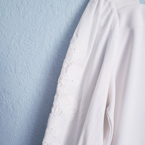 Ann Taylor White Square Neck Floral Eyelet Long Sleeve Blouse - Picture 9 of 9